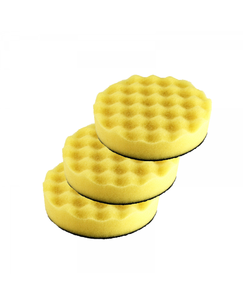 Master Palm Hook and Loop Yellow Waffle Foam Pad Buffer Sponge - Set of 3 Pieces - Pneumatic Air Polisher Accessory, 2 inch