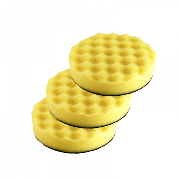 Hook and Loop Yellow Waffle Foam Pad Buffer Sponge - Set of 3 Pieces - Air Polisher Accessory, 2 inch